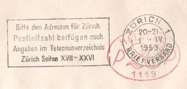 Frama Hasler Spätverwendung 1953 Nationalversicherung Zürich