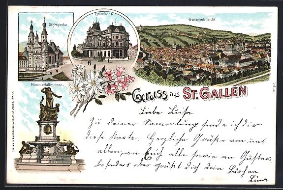 Cartoline postali: Litho St. Gallen, Stiftskirche, Unionban – Usato da Berlin venduto da bartko-reher