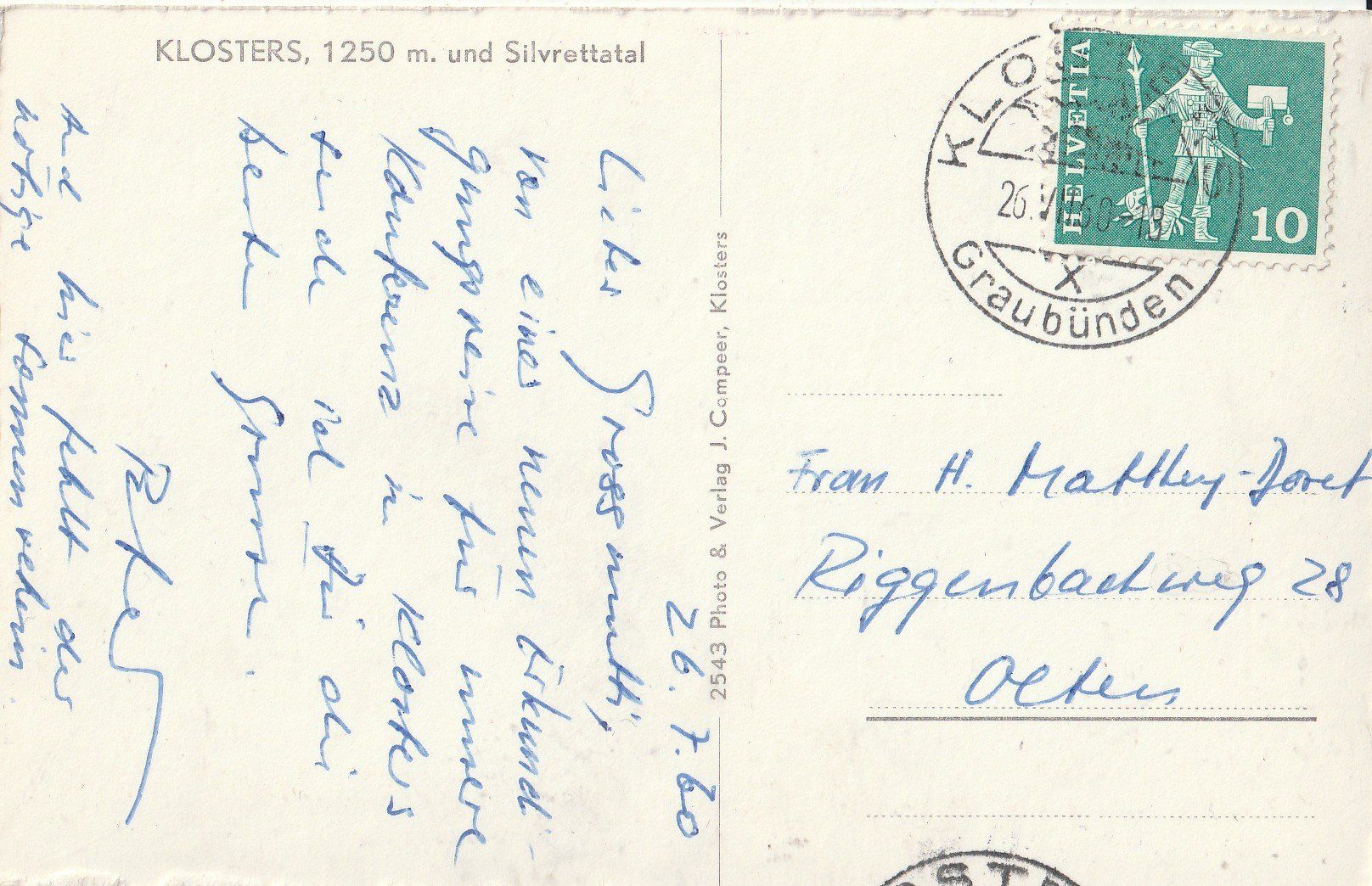 Cartoline postali: Klosters um 1960 – Usato da Lumbrein venduto da made02 1