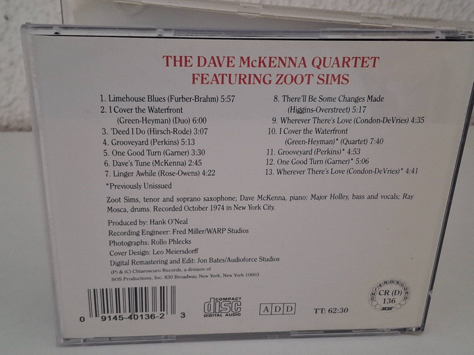 CD: CD Dave McKenna Quartet - Featuring Zoot Sims  Jazz – Usato da Aarberg venduto da Jackup1 1