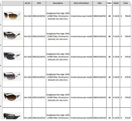Restposten < 600 Stück Sonnenbrille New Age 