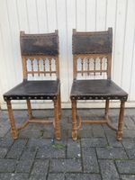 2 Antike Gründerzeit Stühle Leder/Holz ca. 1900
