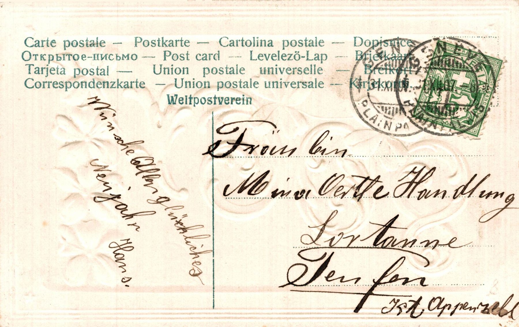 Cartoline postali: Neujahrsprägekarte 1908 – Usato da Bronschhofen venduto da Astore 1