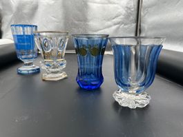 4er-Set antiker blauer böhmischer Glasbecher