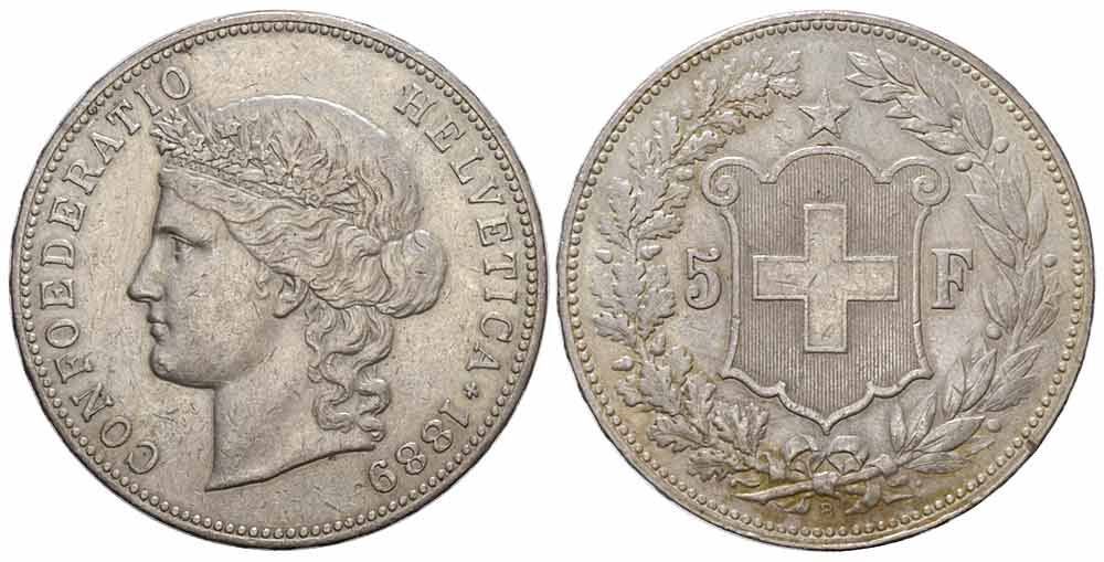 Tutti le monete: 5 Franken 1889 (05) – Usato da Chiasso venduto da Novamarketing