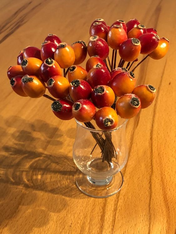 Kunstzweig Kartoffelrose LOPUNY Mit Hagebutten Orange 70cm - Realistischer  Deko Hagebuttenzweig