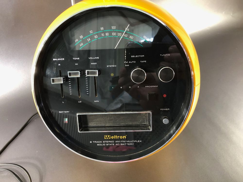 Weltron Space Ball 2001 – Radio/Lecteur 8 Pistes – Jaune – Japon – Fonctionne