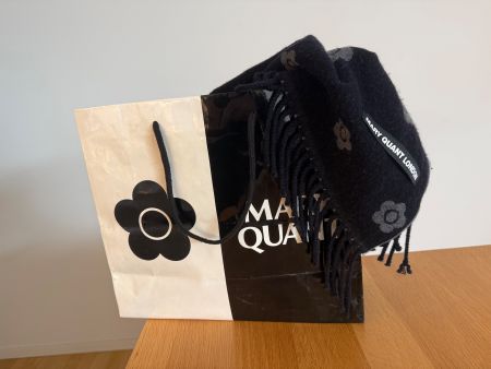 Vintage Mary Quant London Schal Wolle 190x55cm blauschwarz