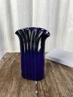 Vintage vase, cobalt blue ceramic with ruffled rim