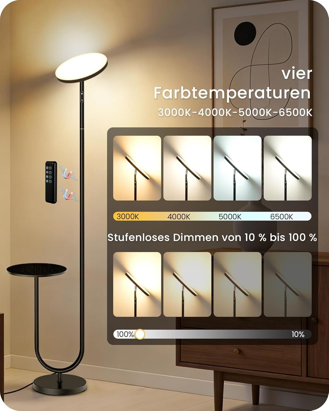 Lampade: Dimmbare LED Stehlampe mit Ablage – Nuovo e nell'imballaggio originale da Gränichen venduto da omniadeals 7