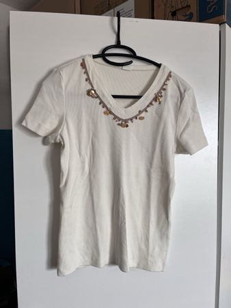 Steilmann T-Shirt V-Ausschnitt cremeweiss Grösse S neuwertig
