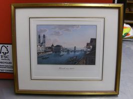 Zürich um 1800 Lithografie coloriert Holzrahmen goldig 26 x