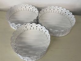 3 Deko-Tabletts aus Metall, weiss, Vintage-Look, Top!