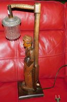Holz geschnitzte,Tischlampe alt, H 57 cm