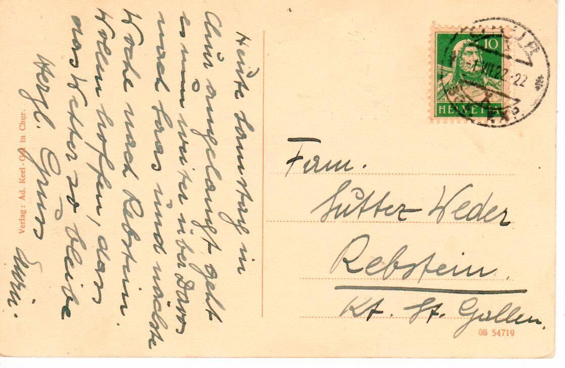 Cartes postales: Chur 1922 – D'occasion à Wolhusen par Curver9 1