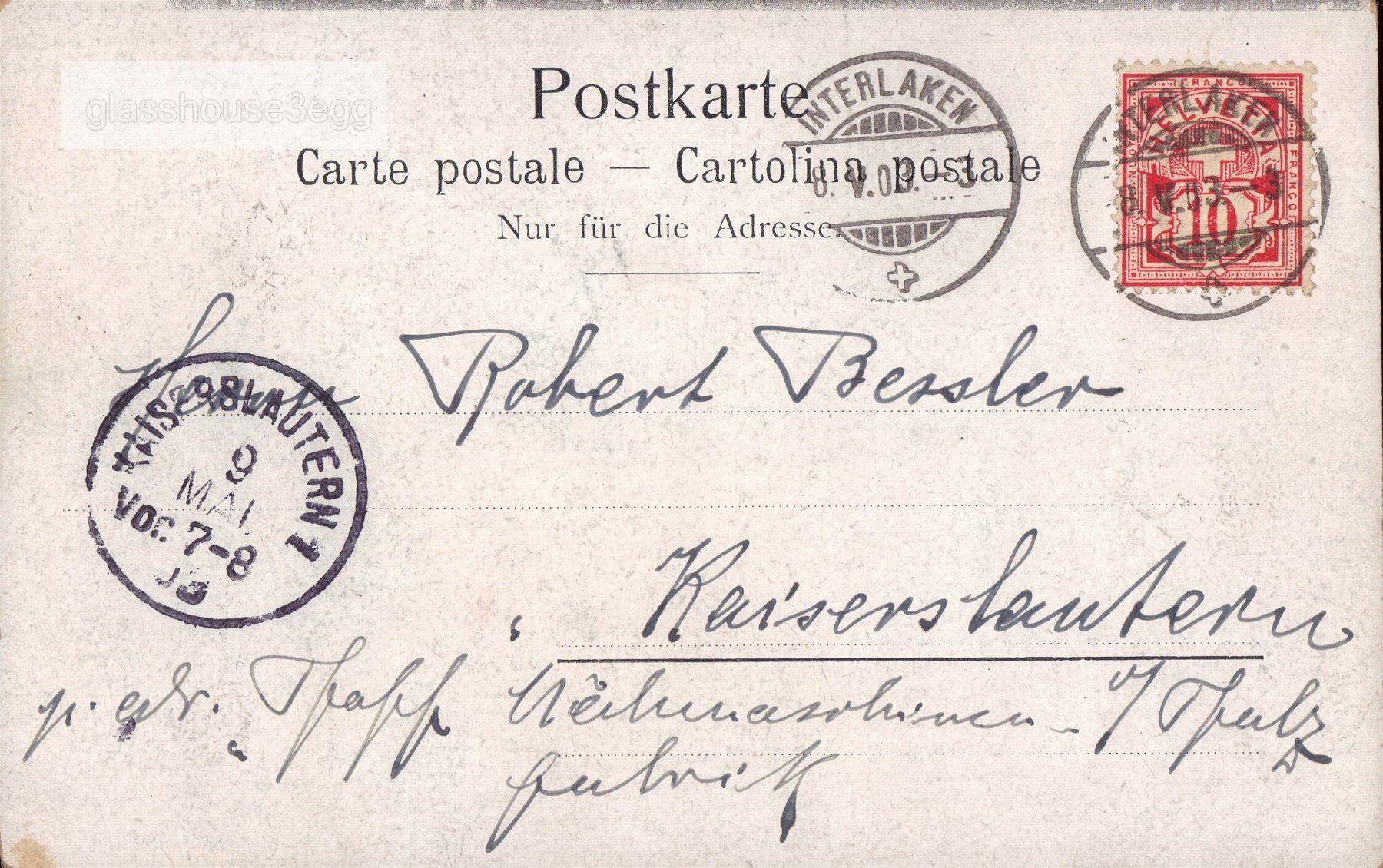 Cartoline postali: AK 1903 Interlaken & Jungfrau – Usato da Eggersriet venduto da glasshouse3egg 1
