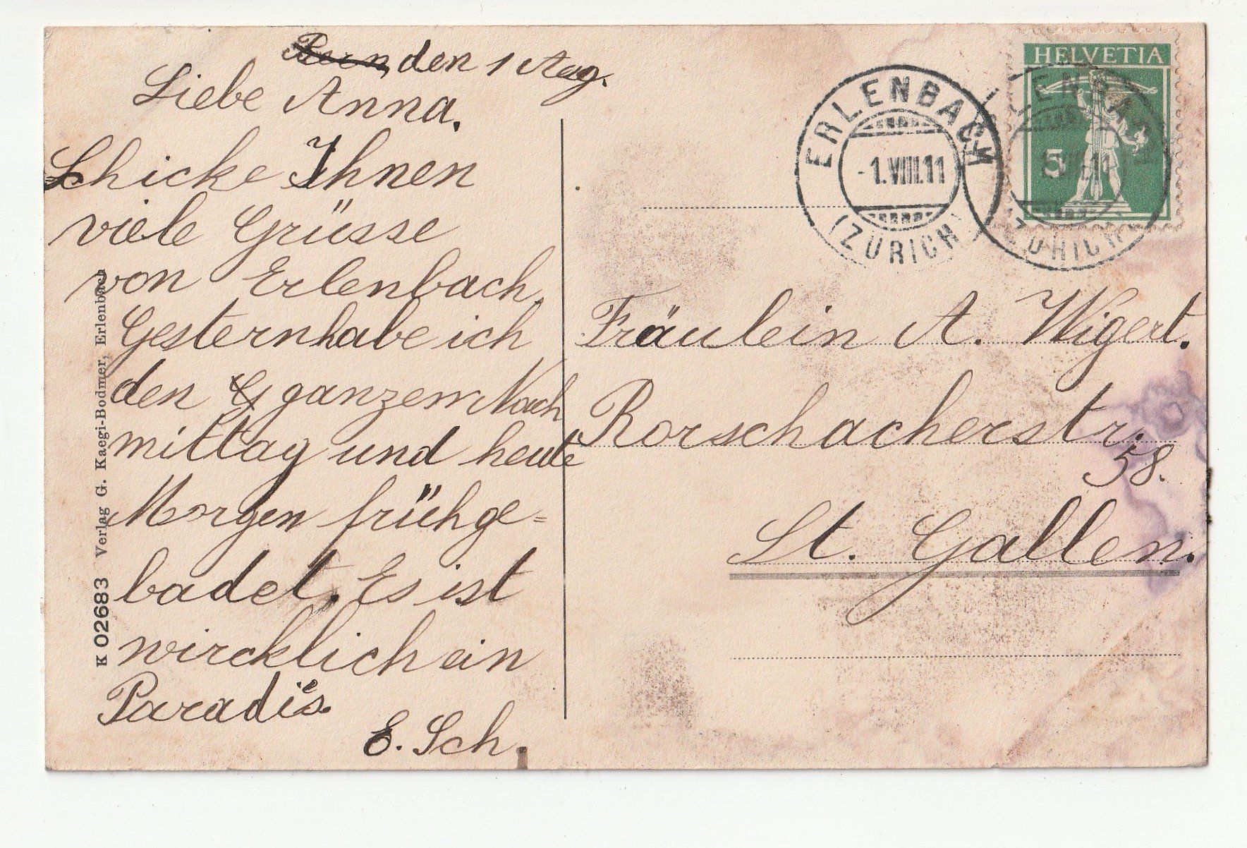 Cartoline postali: Erlenbach Bahnhofquartier Restaurant Post – Usato da Rheineck venduto da rhynegg 1