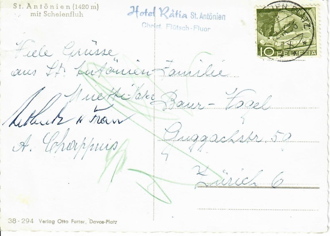Cartoline postali: St.Antönien 1956 – Usato da Hochdorf venduto da Ziegel-16 1