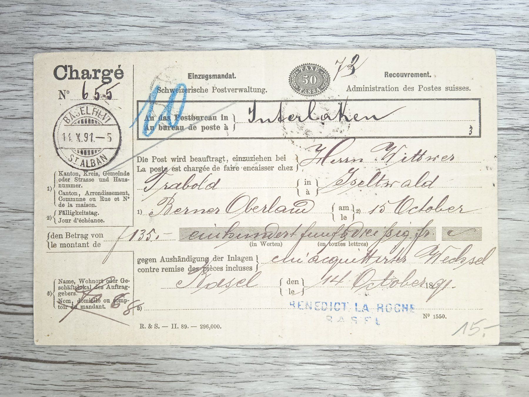 Tutti i francobolli: TR80 Enveloppe + Timbre Suisse 1891 – Usato da Cousset venduto da Patrick_Collections