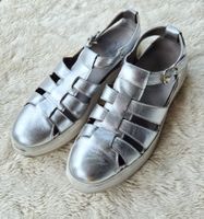ARA SCHUHE LEDER 7 40 41 SILBER RIEMENSANDALETTE HALBSCHUH