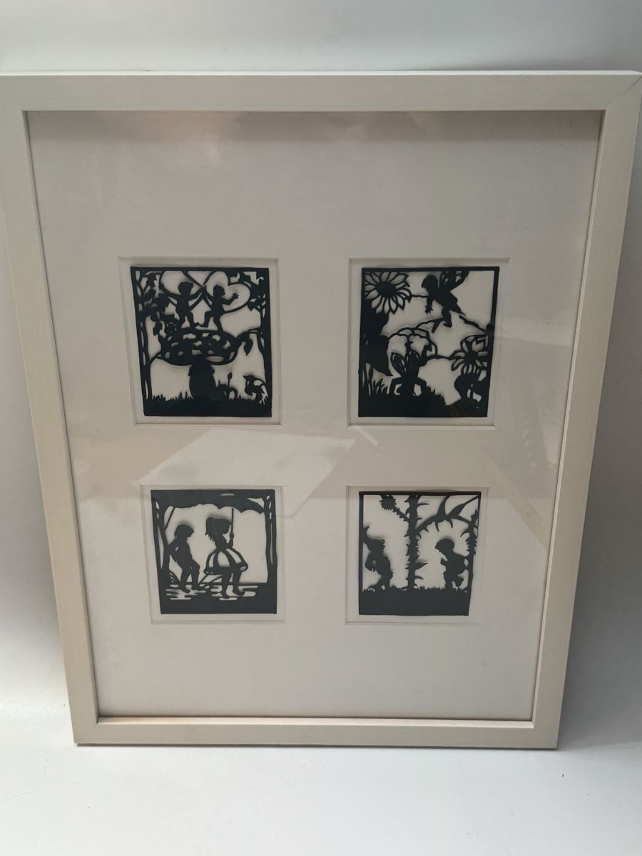 Grafiken & Lithographien: 4 Scherenschnitte hinter Glas arrangiert 44x32 cm – Gebraucht aus Grenchen von swiss.antiques