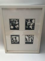 4 Scherenschnitte hinter Glas arrangiert 44x32 cm