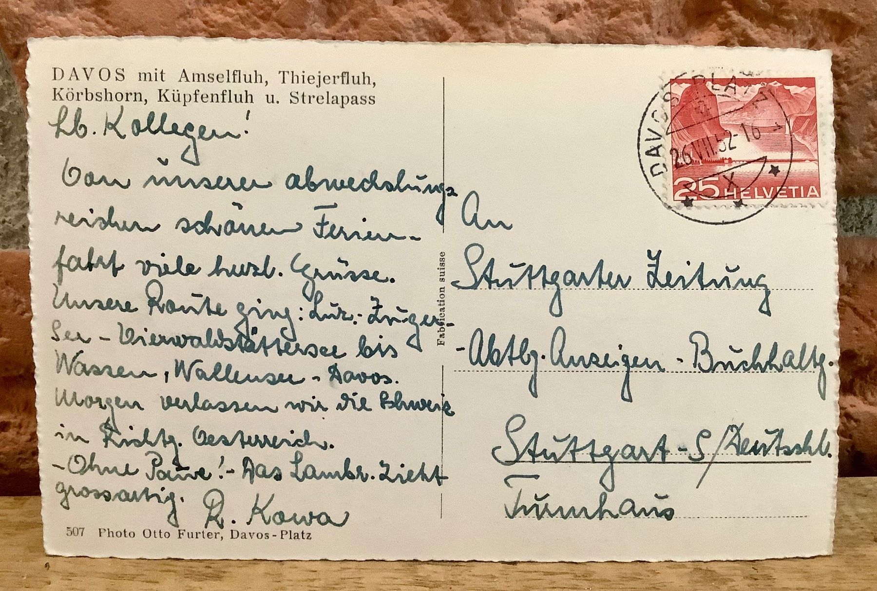 Cartoline postali: 1952 - DAVOS mit Amselfluh, Thiejerfluh & Strelapass Engadin – Usato da Root venduto da ENGLAND-TREASURES 2