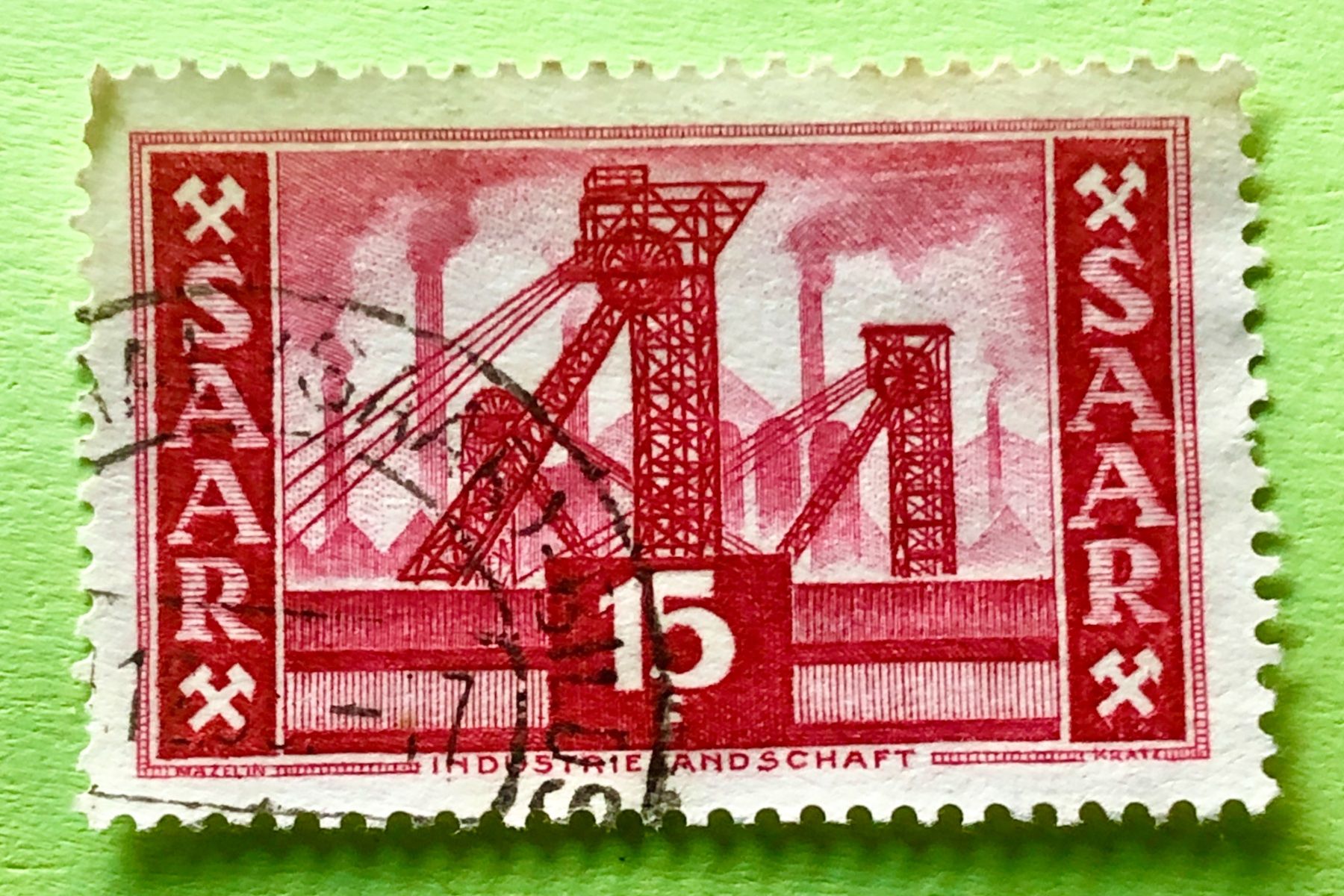 Tutti i francobolli: BRIEFMARKEN AUS Saarland  Industrielandschaft  GESTEMPELT   – Usato da Aarau venduto da Angi-007