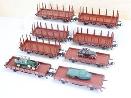 Märklin 8 x Rungenwagen mit Fahrzeugen H0