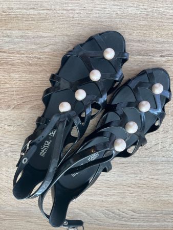 Black  rubber sandals by Melissa + Karl Lagerfeld, size 38