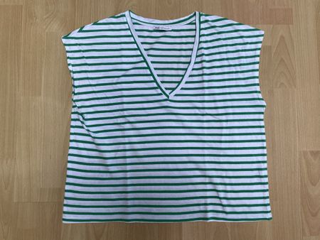 Zara Shirt, gestreift, Grün/Weiss, Grösse M - Top!