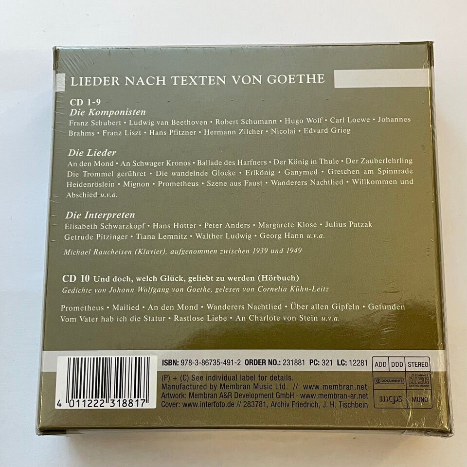 CD: Lieder nach Texten von Goethe  (10-CD Set) – Usato da St. Gallen venduto da elk2021 1