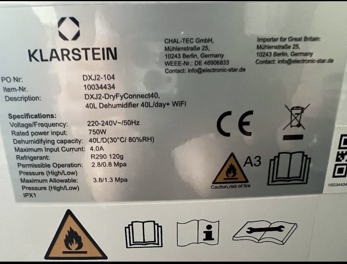 Deumidificatori: Luftentfeuchter 40L/24h DryFy Klarstein APP – Nuovo (secondo la descrizione) da Dorf venduto da Adamantis 2