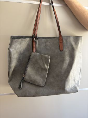 Italian Bag Grey Leather with Pouch