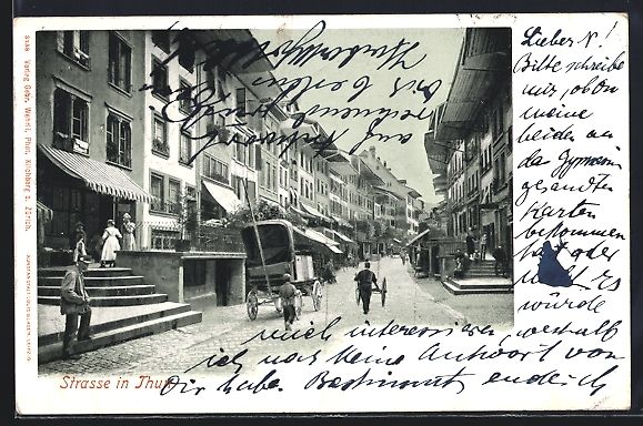 Cartoline postali: AK Thun, Strassenpartie mit Geschäften – Usato da Berlin venduto da bartko-reher