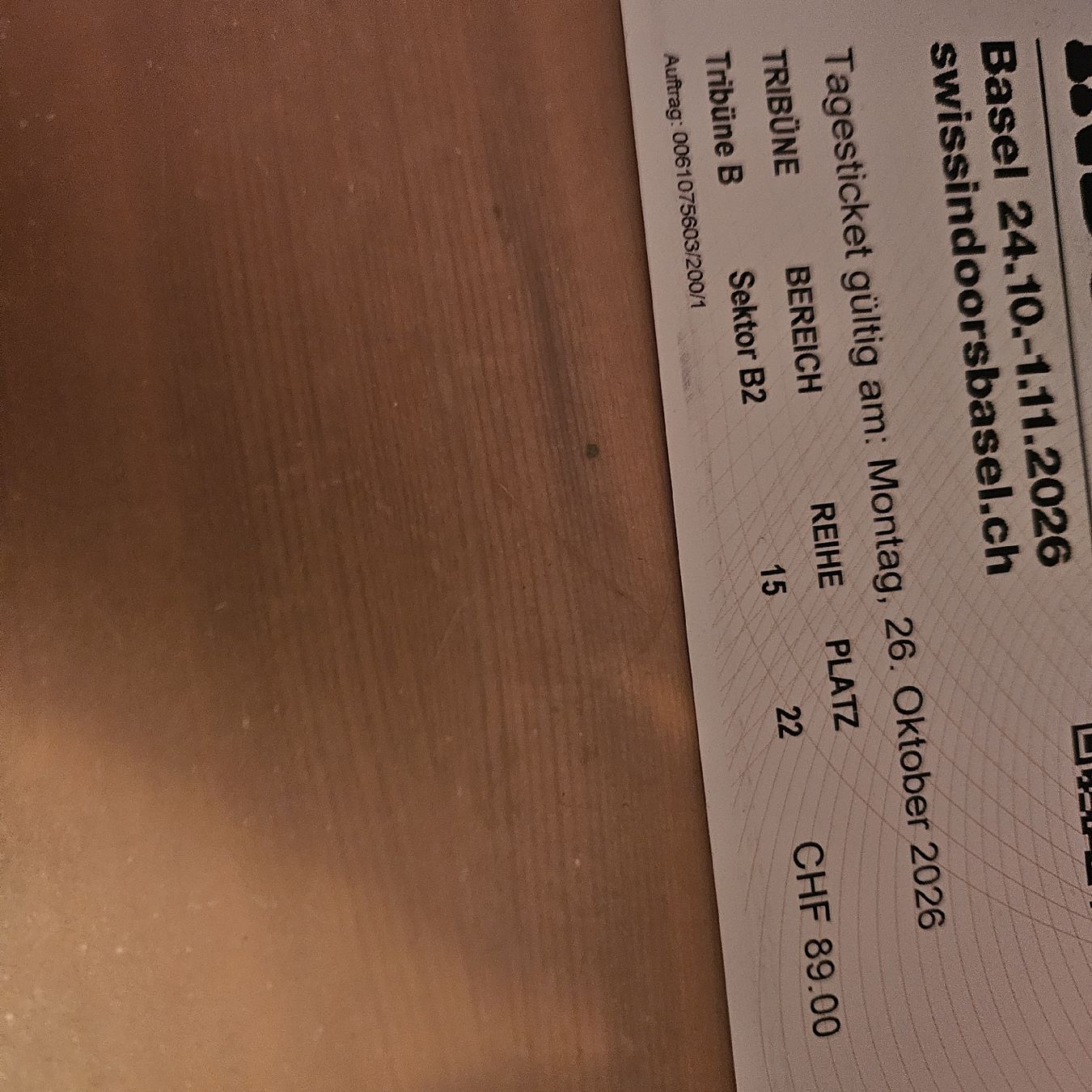 Biglietti: ATP BASEL 26.10.2026 – Nuovo (secondo la descrizione) da Schwerzenbach venduto da Buenzli99 1