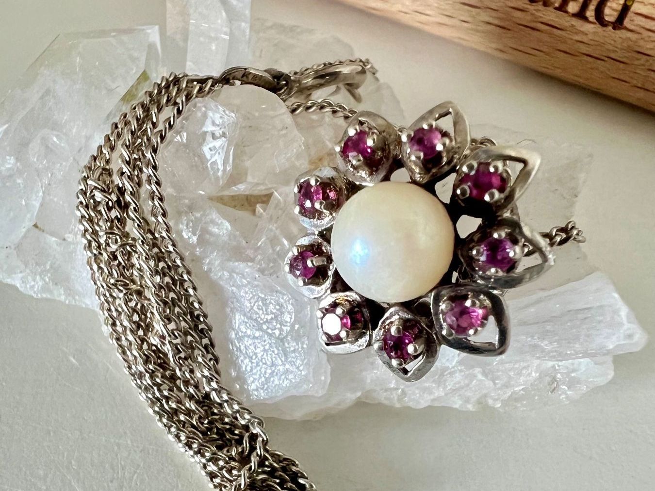 Catenine: Kordes & Lichtenfels Ensemble Silber 800 Rubinblüte & Perle – Usato da Ruswil venduto da artbyhand
