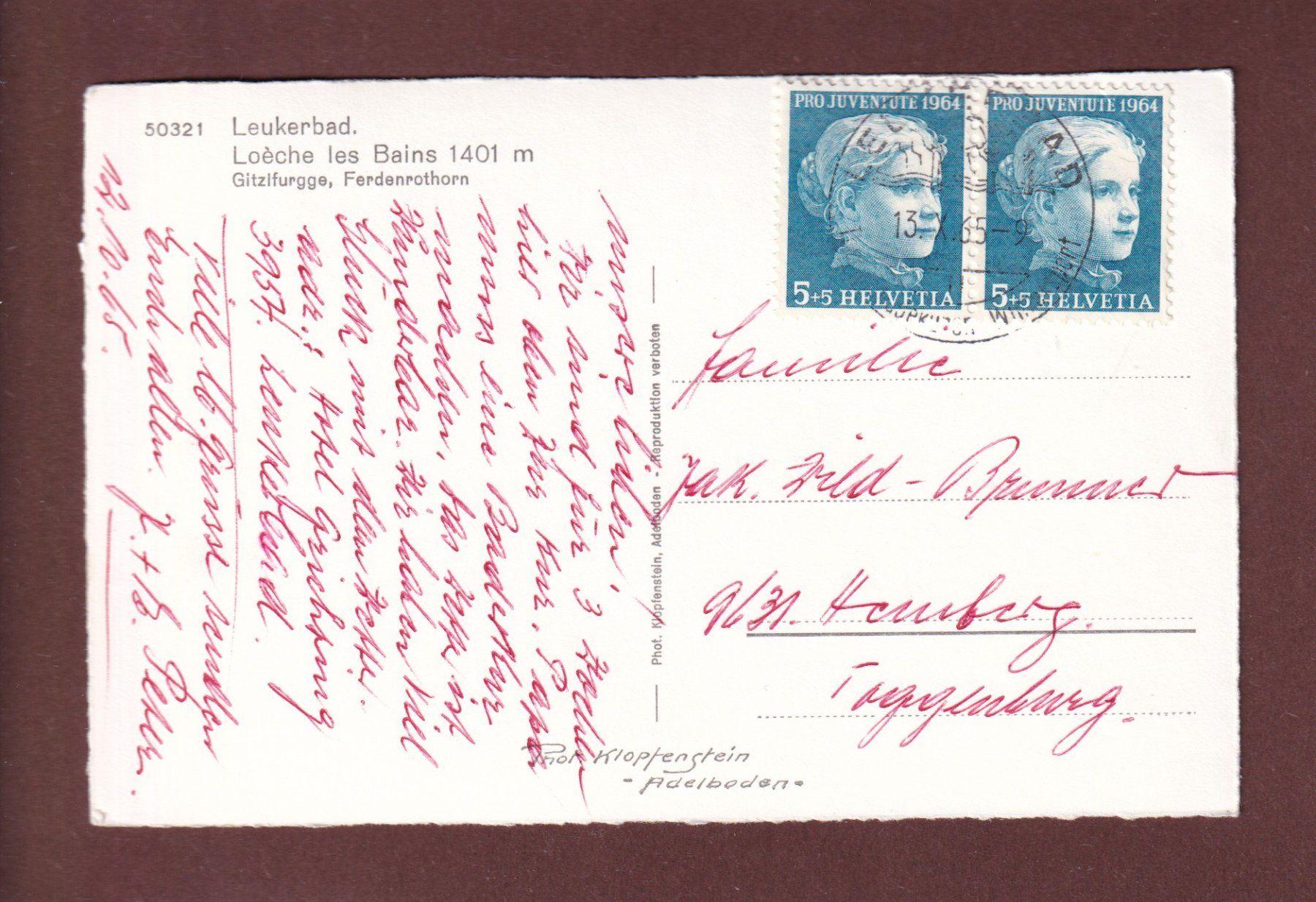 Cartoline postali: LEUKERBAD / LOECHE-LES-BAINS - 1965 – Usato da Pully venduto da nicecards-shop 1
