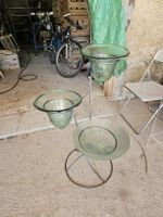 Antiker 3-stöckiger Glas-Pflanzenständer, smaragdgrün