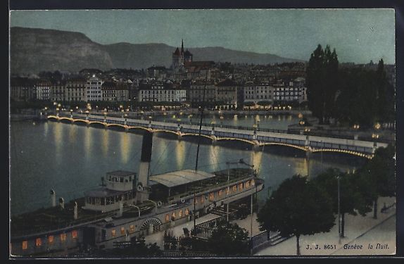 Cartoline postali: AK Genève, Genève la Nuit – Usato da Berlin venduto da bartko-reher