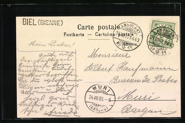 Cartoline postali: Biel, Ortsansicht mit Bieler See und Ort – Usato da Berlin venduto da bartko-reher 1