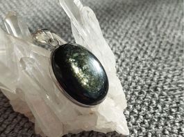 🖤 Biotit Anhänger ✨ Naturstein Edelstahl dunkel elegant