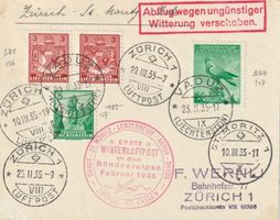 1. Winterluftpost Bündner Alpen 1935, mit LIC-Frankatur