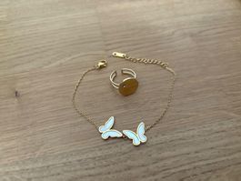 Set Armband und Ring Schmetterlinge NEU