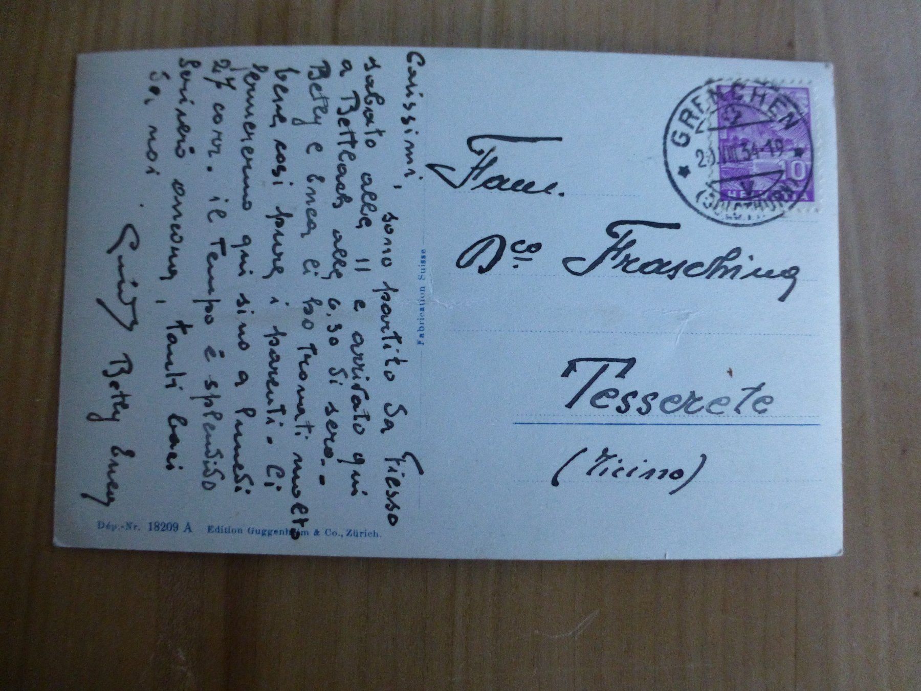 Cartoline postali: Bettlach, Gesamtsicht Ansichtskarte nach Tesserete 1934 – Usato da Bettlach venduto da 1saurer 1
