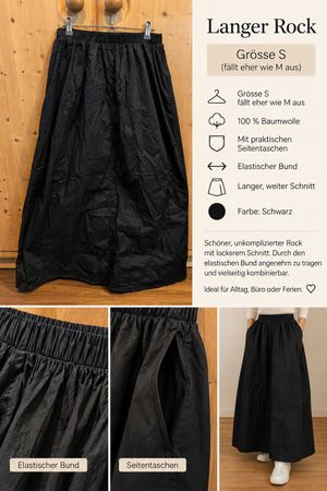 Langer Rock Baumwolle schwarz Grösse S elastischer Bund