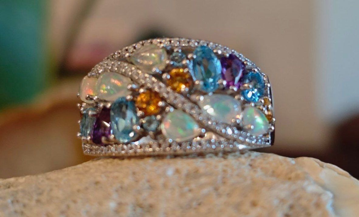 Ringe: ST.SILBER 925° RING MP Gr.18 ECHTE OPALE, MULTIEDELSTEINE – Neu (gemäss Beschreibung) aus Weiningen ZH von actera