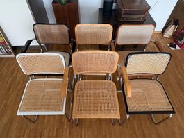 6 Freischwinger-Stühle mit Geflecht