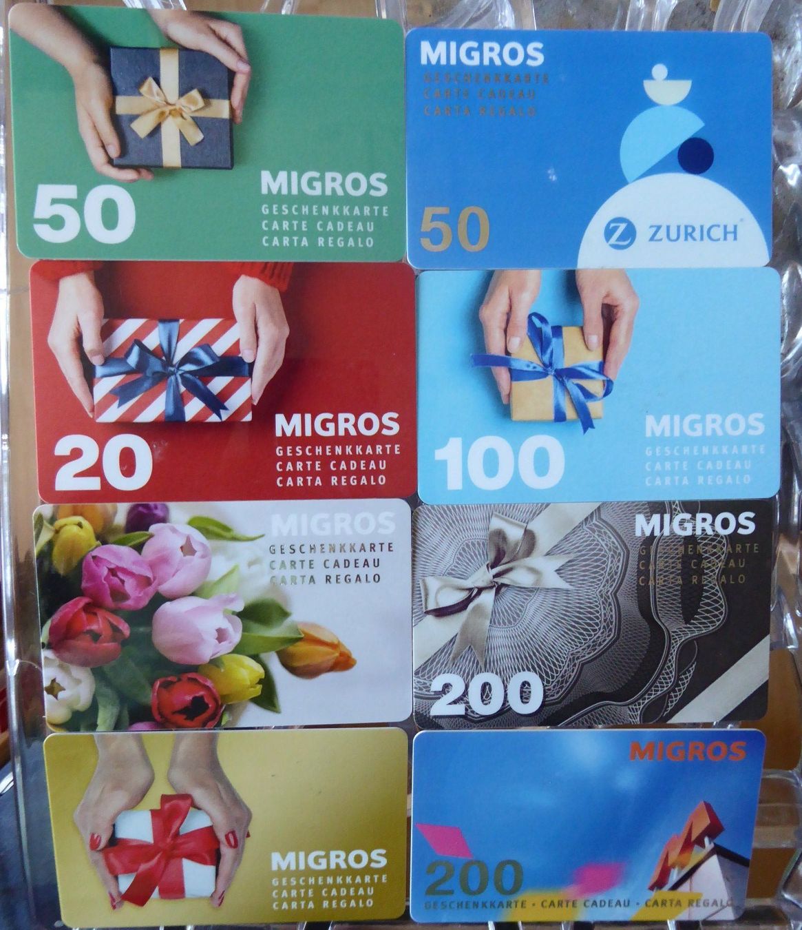 Karten: 8 Geschenkkarten Migros – Gebraucht aus Gossau SG von oreliefredy