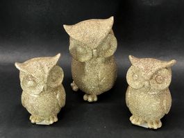 3 Deko Figuren / Eulen Trio  /  Höhe ca. 12cm  + 9 cm - NEU